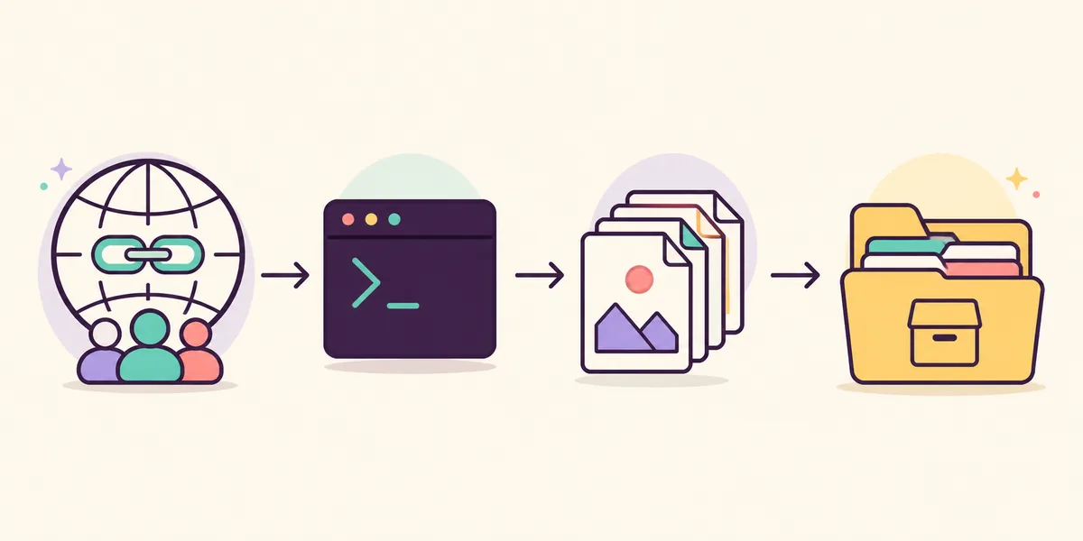 Editorial flow showing a Reddit URL, simulation, small media batch, and local archive folder
